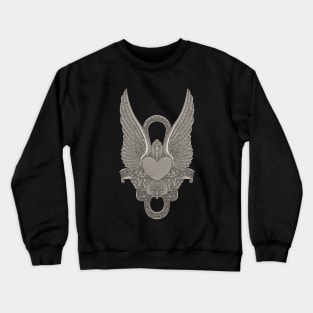 Heart with wings and gothic ornamental, vintage engraving drawing style illustration Crewneck Sweatshirt